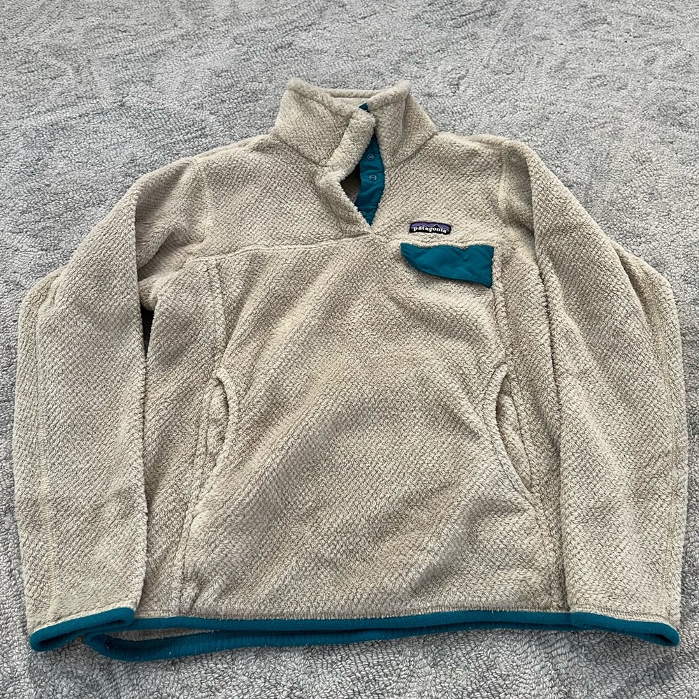 EUC Auth Patagonia Fleece Pullover Small Tan/Teal